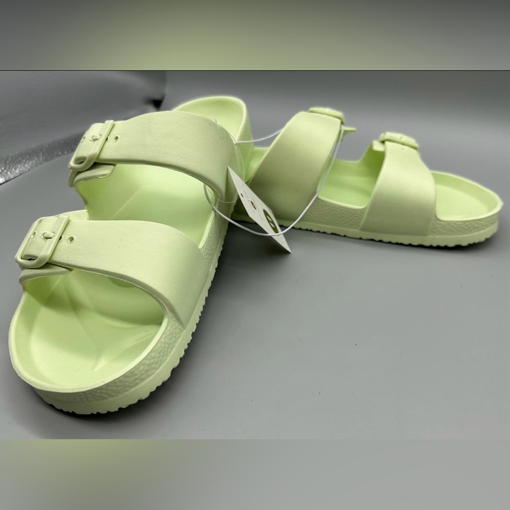 Shade & Shore Women's LIGHT GREEN/NEIDA Two Band Footbed Slide Sandals, Shoes